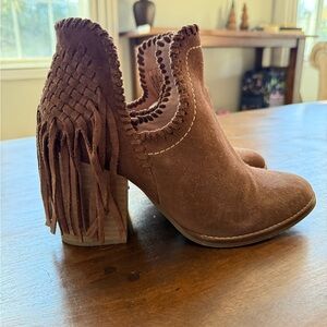 Fringe Suede Ankle Boots - Brown